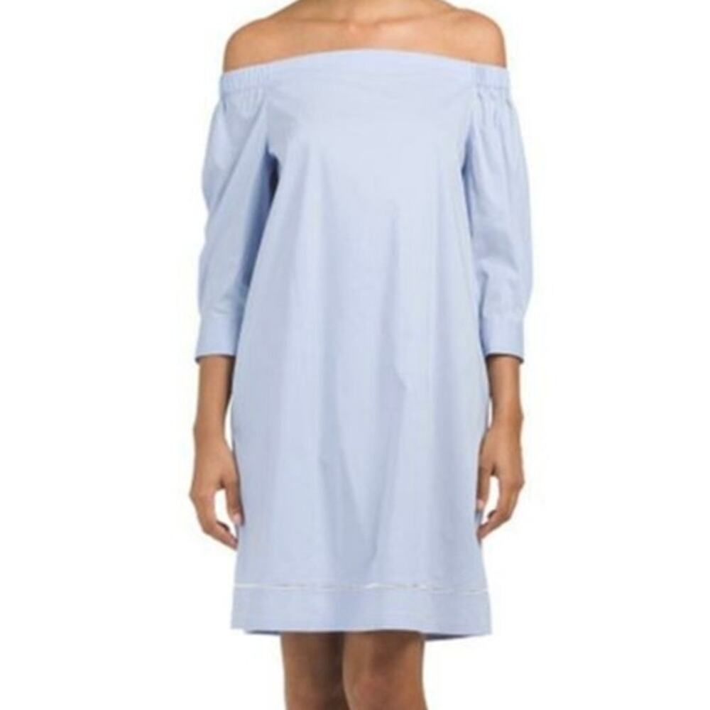 Theory Chambray Blue Rand Light Zizinna T Off The Shoulder Mini Dress Size 8